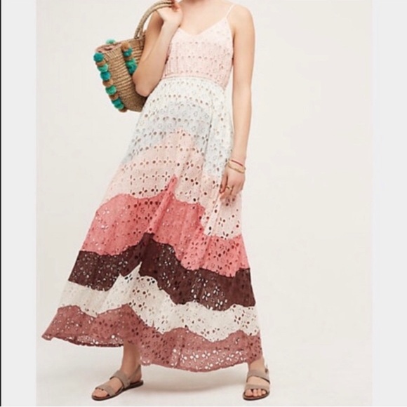 Anthropologie Raga Sleeveless Tiered Eyelet Maxi Dress Size L - Picture 11 of 11